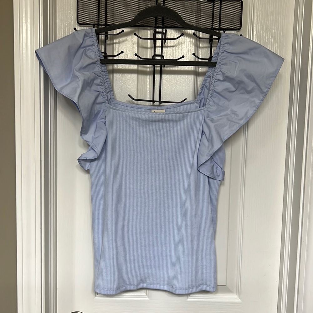 BRAND NEW a new day Mixed Media Ruffle Sleeve Ribbed Top Size XL